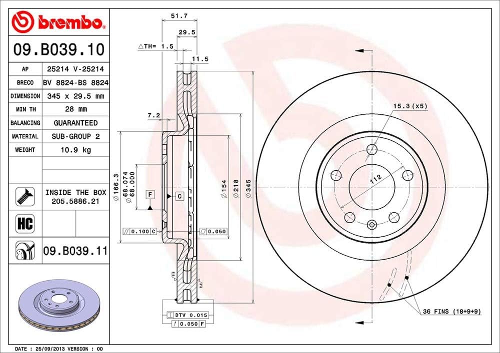 Brembo 09.B039.11 COATED DISC LINE Bremsscheibe - 1 Stück