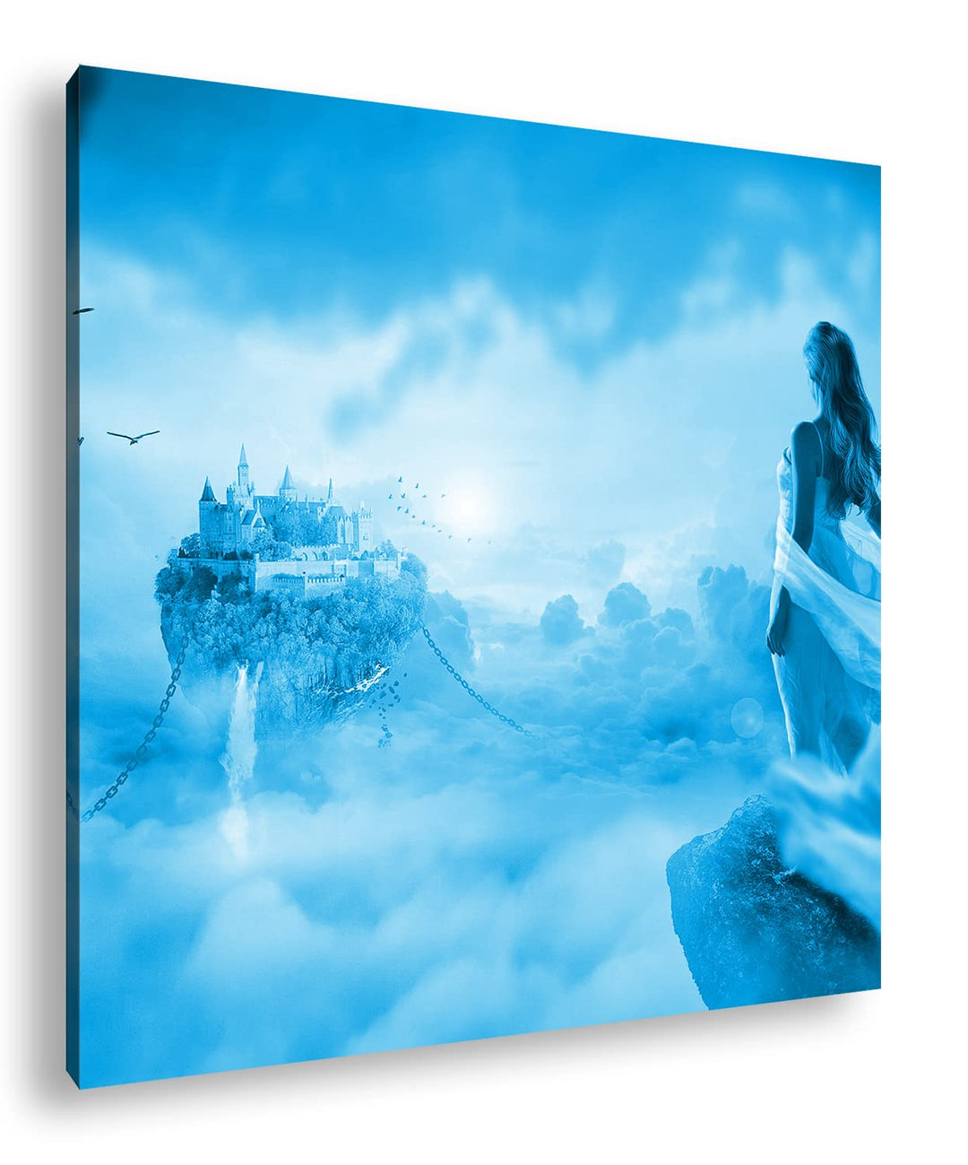 deyoli Schloss im Himmel Format: 70x70 Effekt: Monocrome Blau als Leinwand, Motiv fertig gerahmt auf