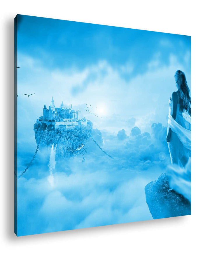 deyoli Schloss im Himmel Format: 70x70 Effekt: Monocrome Blau als Leinwand, Motiv fertig gerahmt auf