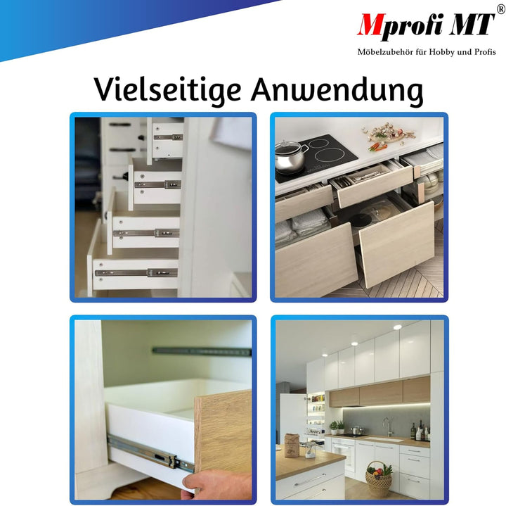 Mprofi MT® 2 Stück, 1 Paar | Schubladenschienen Teilauszug 27mm Höhe, 450mm Länge | Robuste Schublad