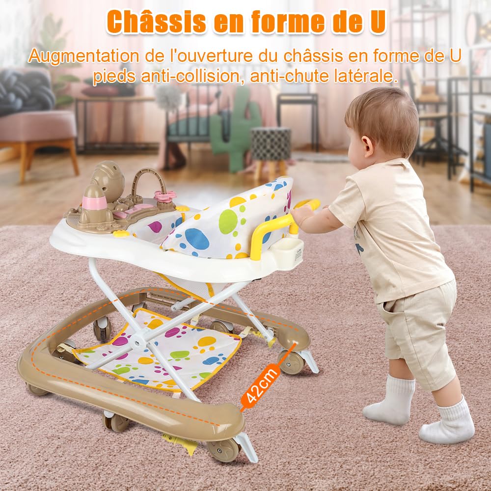 Lauflernhilfe für Babys mit Spielset und Bodenmatte, robust, faltbar, mit 5 verstellbaren Positionen