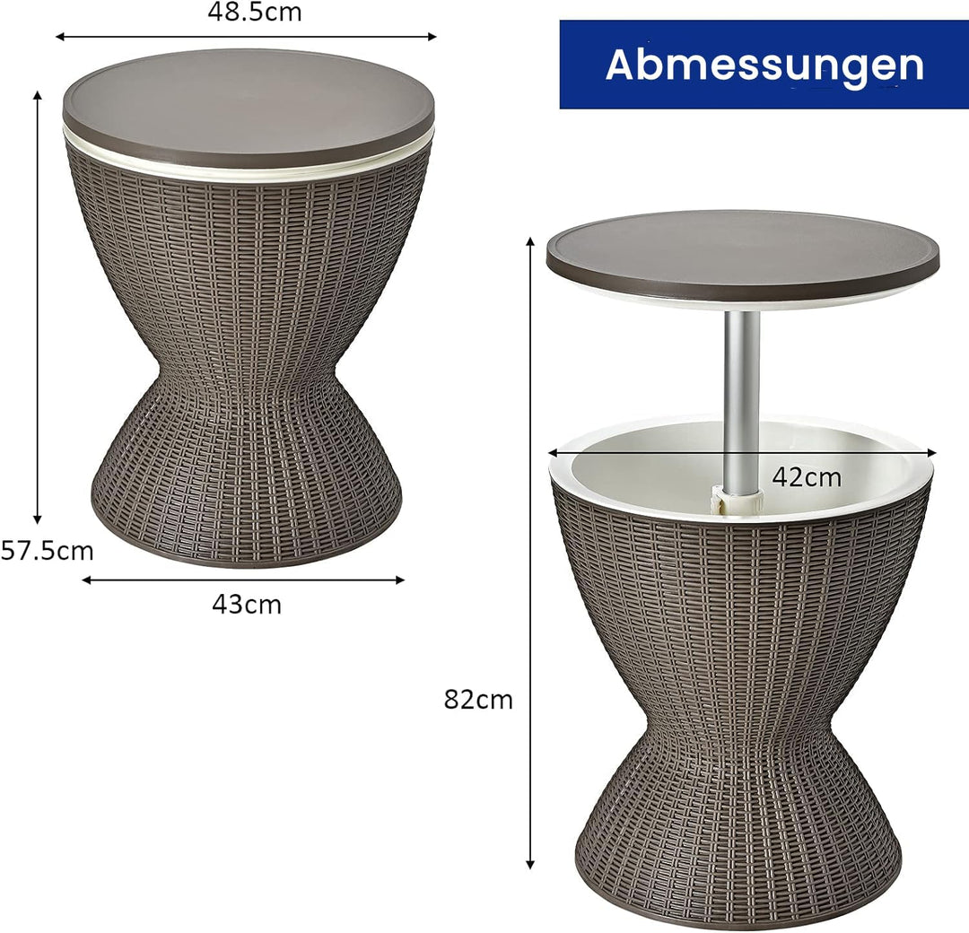 RELAX4LIFE 3 in 1 Beistelltisch mit abnehmbarem Deckel, Gartentisch Höhenverstellbar, 30 L Getränkek