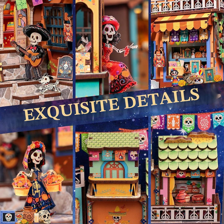 Cutefun Book Nook Kit für Erwachsene – Mexikanische Kunst & Kultur DIY Puppenhaus mit LED, 3D-Puzzle