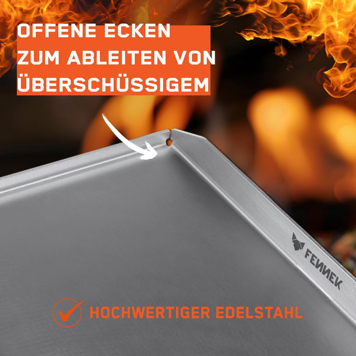 FENNEK Plancha für Napoleon 45,4 x 34,4 cm mit abgeschrägter Hinterkante | 4,0 mm Edelstahl | Teppan