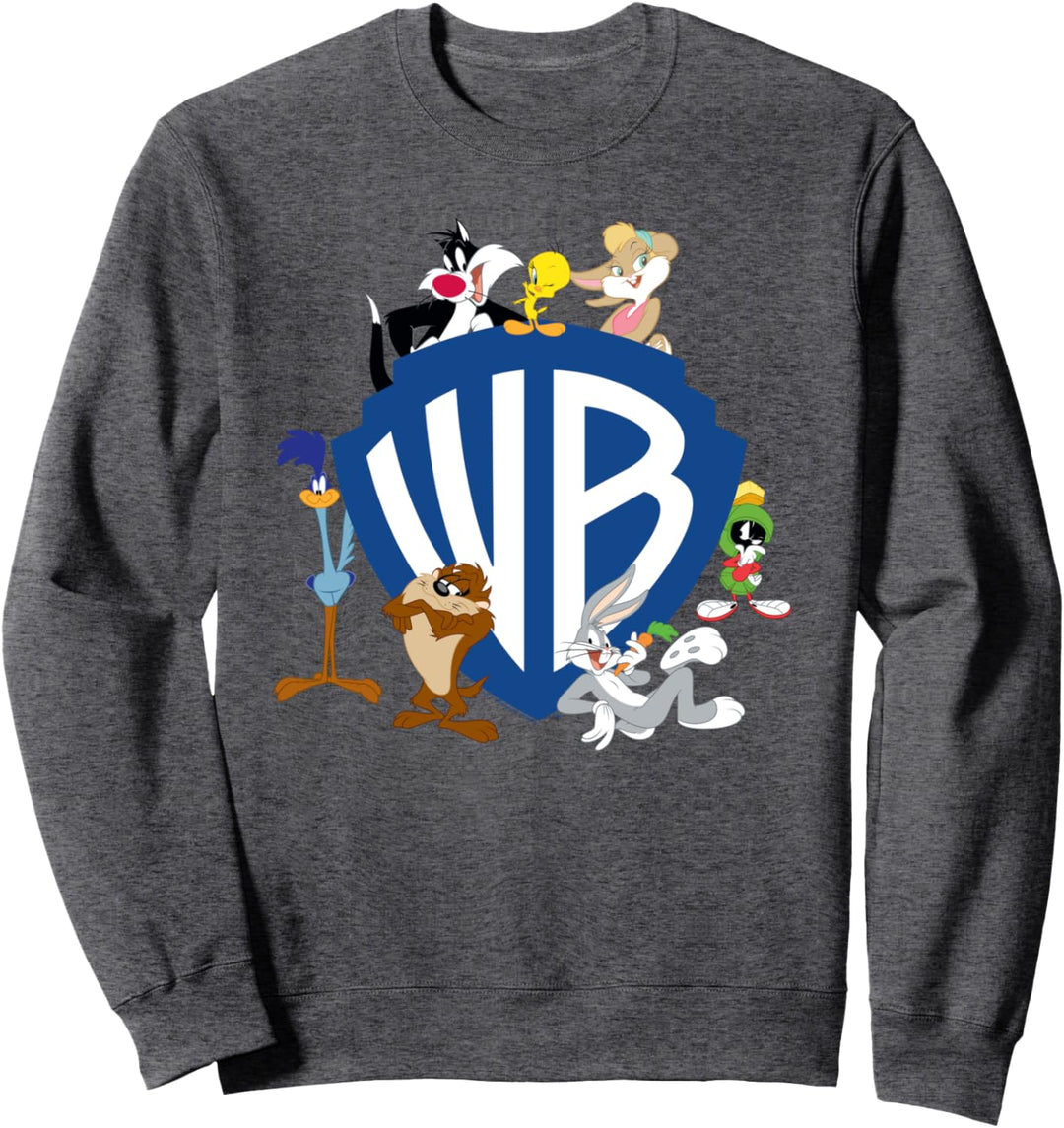 WB 100: Looney Tunes WB Shield Logo With Bugs, Taz, Tweety Sweatshirt