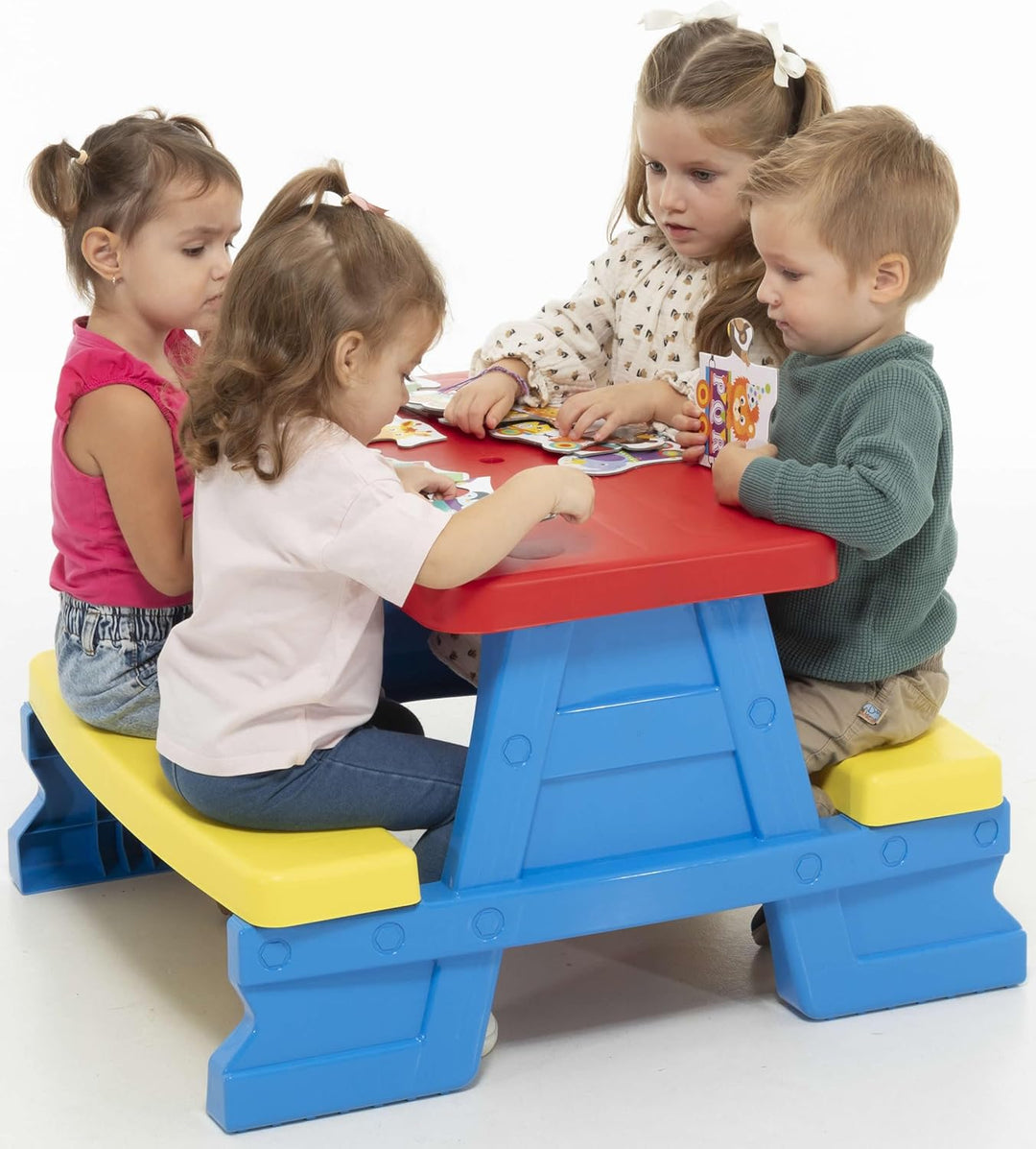 Kinder Sitzgruppe Picknick Sitzgarnitur Outdoor Bank Tisch Kombi blau, Blau