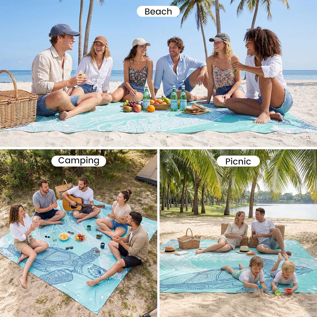 Zocipro Stranddecke Sandfrei 210x200cm – Ultraleicht, Wasserdicht & Faltbar – Picknickdecke mit 4 He