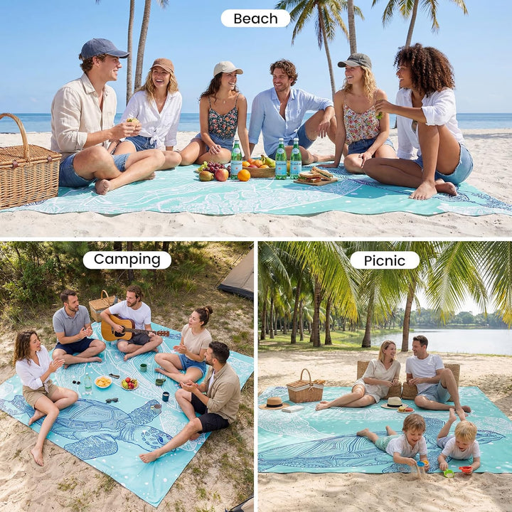 Zocipro Stranddecke Sandfrei 210x200cm – Ultraleicht, Wasserdicht & Faltbar – Picknickdecke mit 4 He