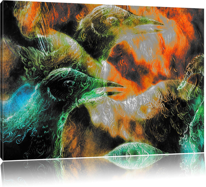 Pixxprint Vogel Phönix Collage als Leinwandbild/Grösse: 100x70 / Wandbild/Kunstdruck/fertig bespannt