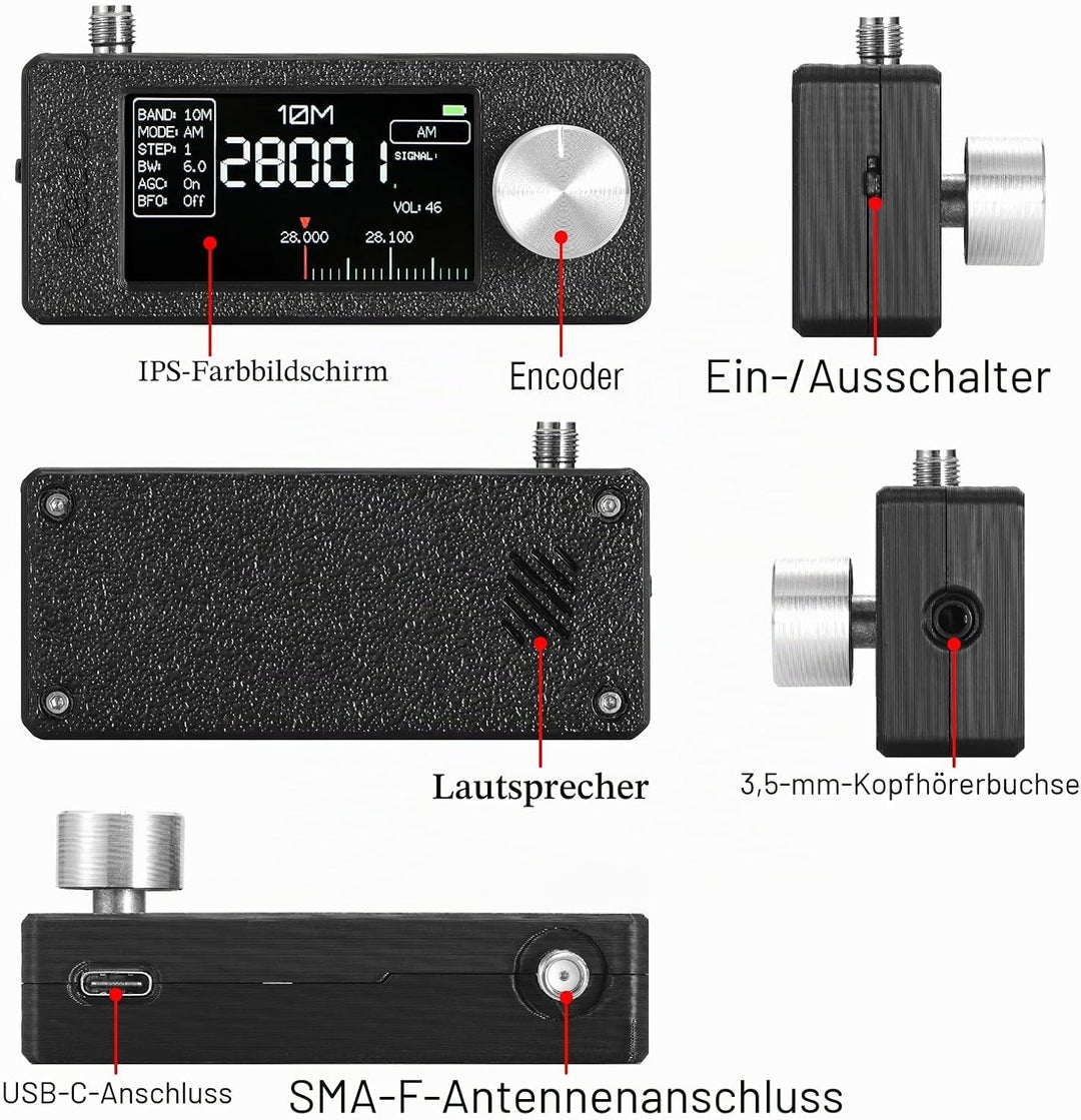 Raddy Mini-Radio Allband DSP Radio mit Si4732 Chip, FM/SW/MW/VHF/CB Empfänger mit LSB/USB Modi, Kopf