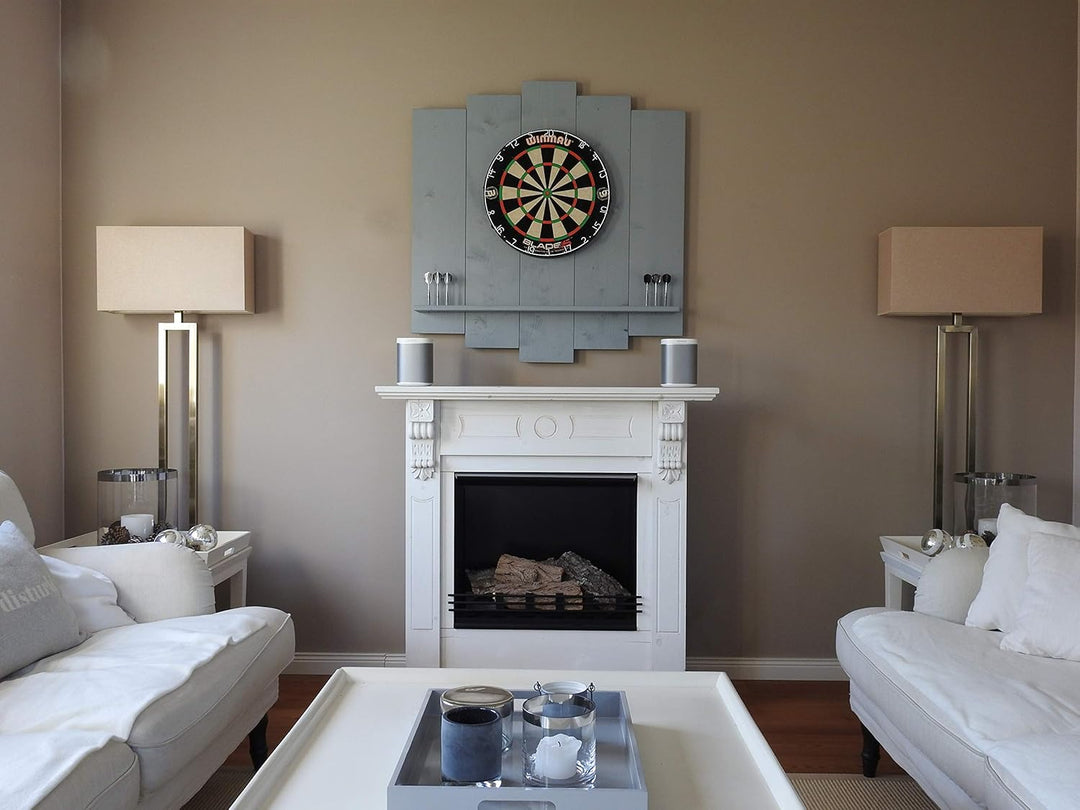 Wooden Dartboard Surround | Premium Dart-Wandschutz & Tablet-Halter (Optional) | Geflammter Burned L