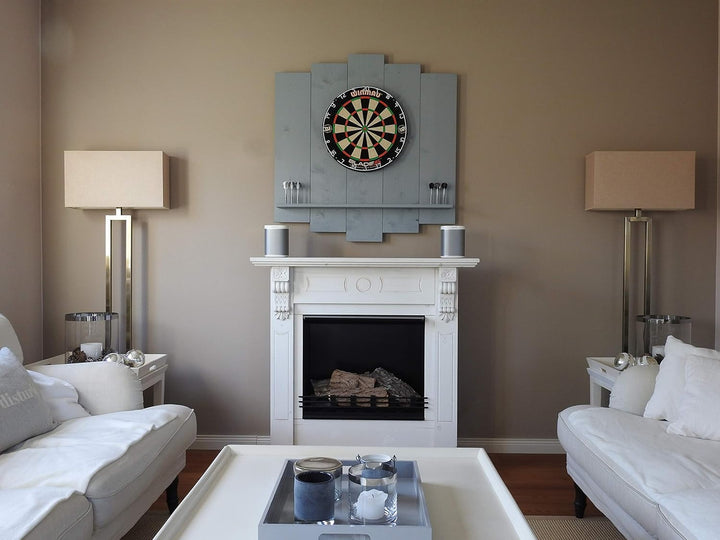 Wooden Dartboard Surround | Premium Dart-Wandschutz & Tablet-Halter (Optional) | Geflammter Burned L
