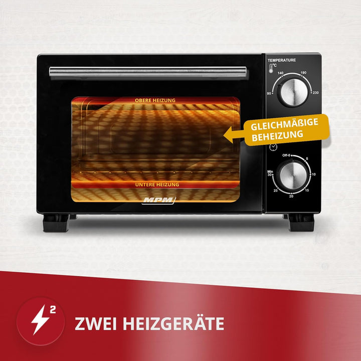MPM - MPE-13 - Mini-Backofen - Freistehend - 10 L- mit Ober-/ Unterhitze - mit Backblech und Gitter