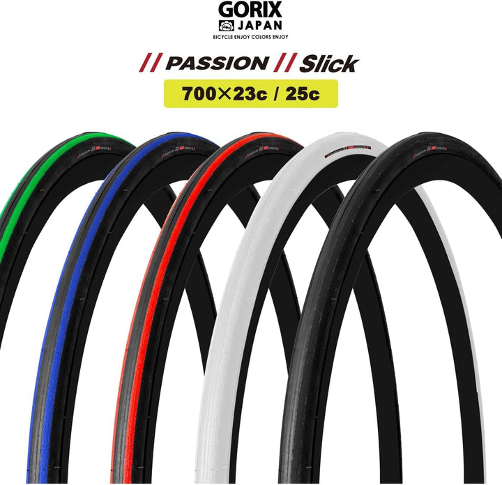 GORIX Road Bike Slick Tire 700×23C or 700×25C Cycling Bicycle (Passion) 700×23c Black×Red(1 Tire), 7