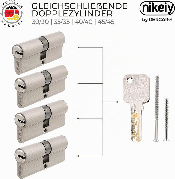 GERCAR Pro Profilzylinder 45/45 Massiver Schliesszylinder gleichschliessend 4er Set Doppelzylinder Z