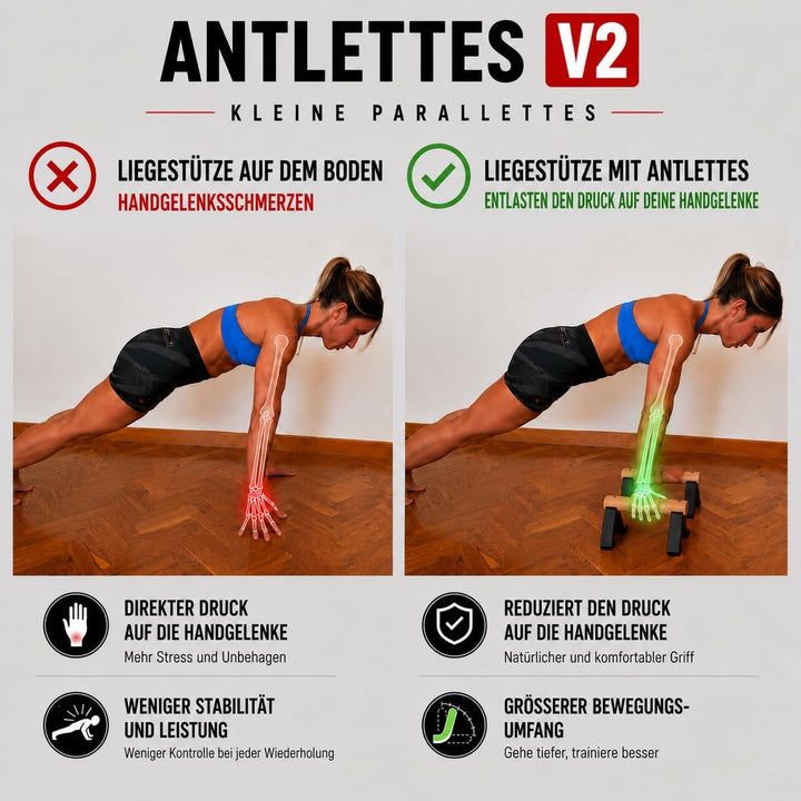 Calisthenics Parallettes aus Holz – Parallettes mit rutschfester Basis aus Stahl | Push Up Bars für