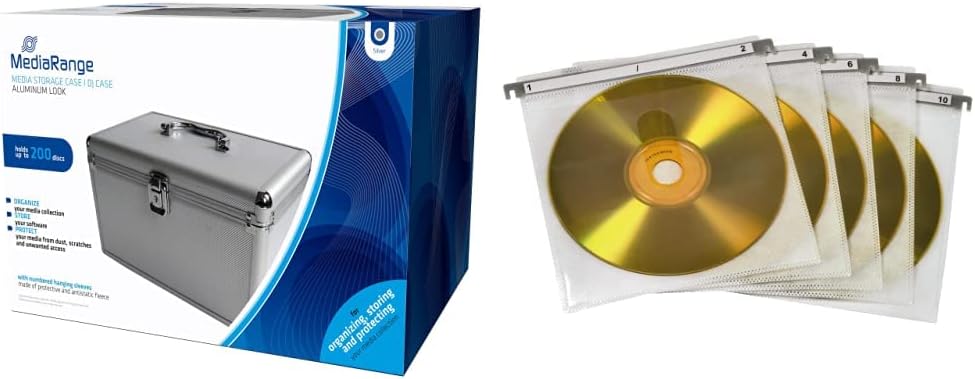 MediaRange Archivierungskoffer für 200 Discs, Aluminium-Optik, silber, 18cm & Hama CD Doppel-Schutzh