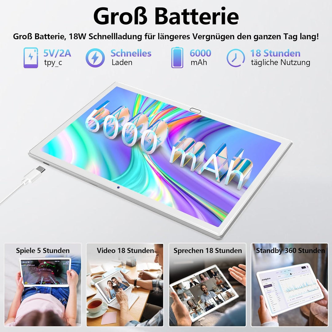 2024 Neueste Tablet 10 Zoll Android 13, 4G LTE Tablets Mit 2 SIM 1 SD, 3-in-1 Tablet Mit Tastatur Ma