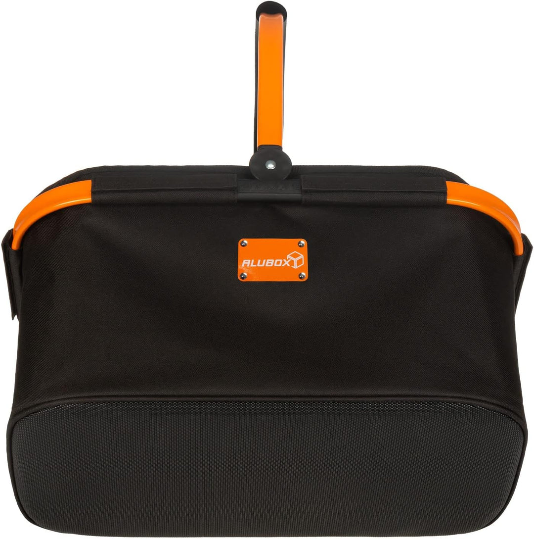 ALUBOX Einkaufskorb 25 Liter BLACK EDITION - Polyester schwarz, Rahmen Aluminium orange