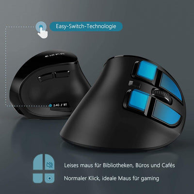 seenda Vertikale Ergonomische Kabellose Maus(Dual Bluetooth +2.4G Wiederaufladbare Gaming Funkmaus,