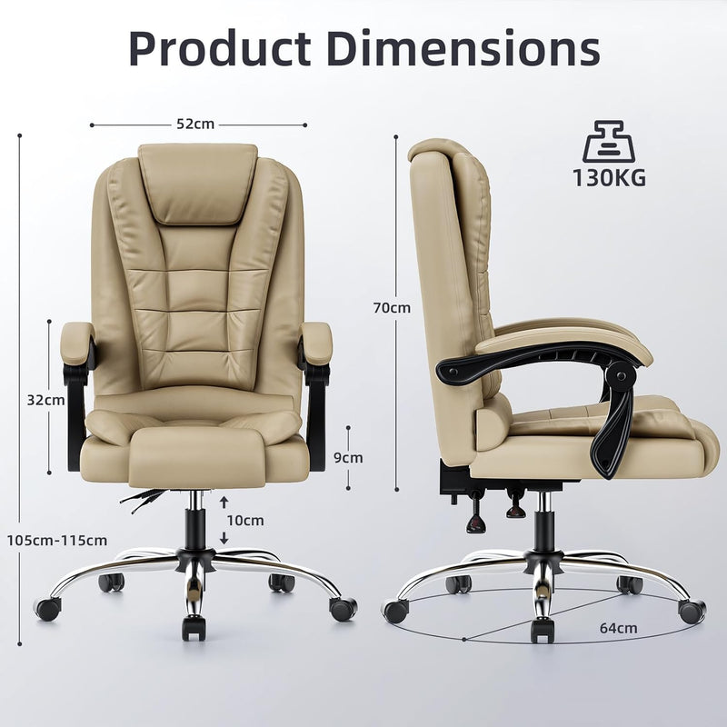 rattantree Ergonomischer Bürostuhl, Schreibtischstuhl, PU Leder Computerstuhl mit Gepolsterter Armle