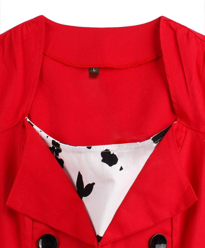 Axoe Damen 50er Jahre Kleider mit Gepunkte Rockabilly 3XL Rot-blumenmuster, 3XL Rot-blumenmuster