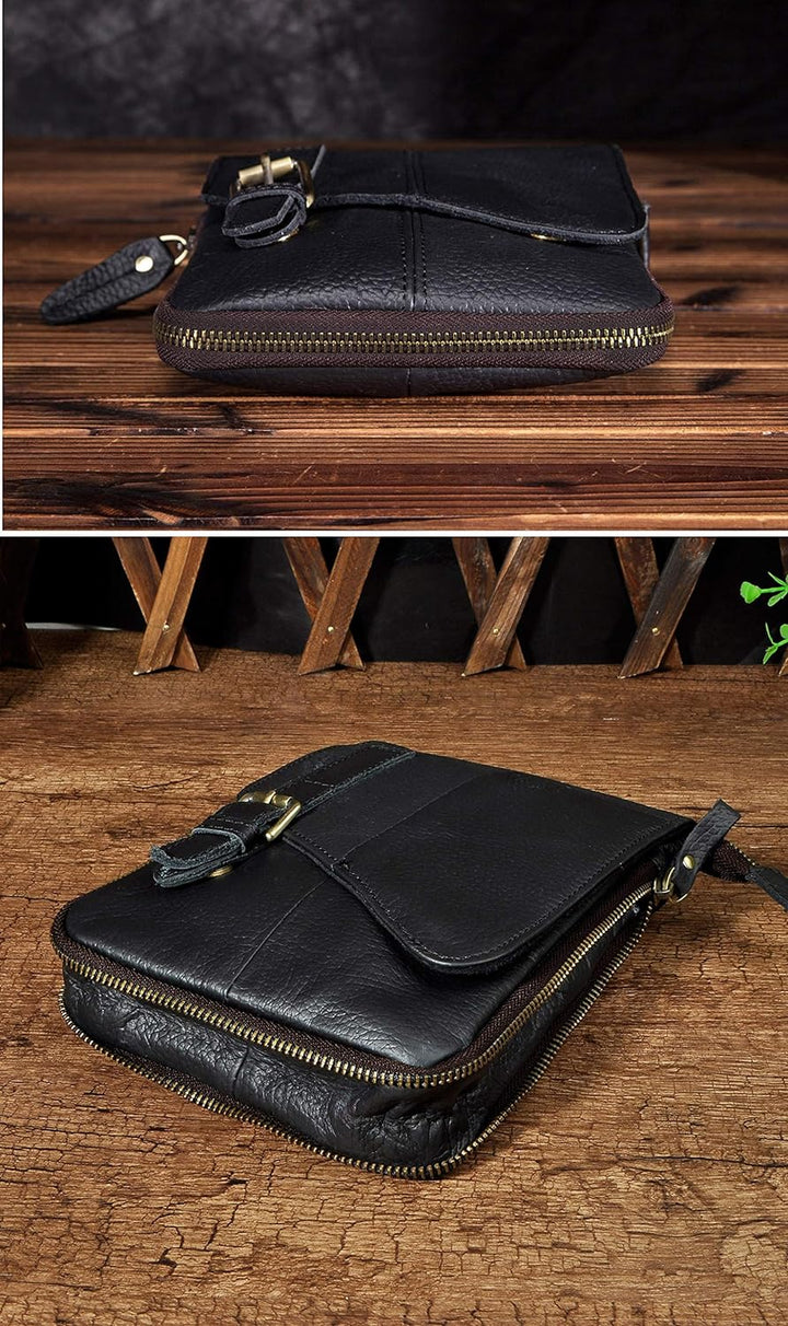 Le'aokuu Herren Verrückt Pferd Leder Tasche Freizeit Universität Schultasche Reisetasche Schultertas
