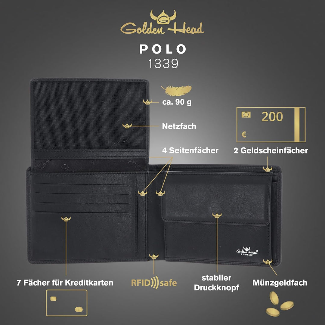Golden Head Polo RFID Protect Scheintasche 12 cm schwarz, Schwarz