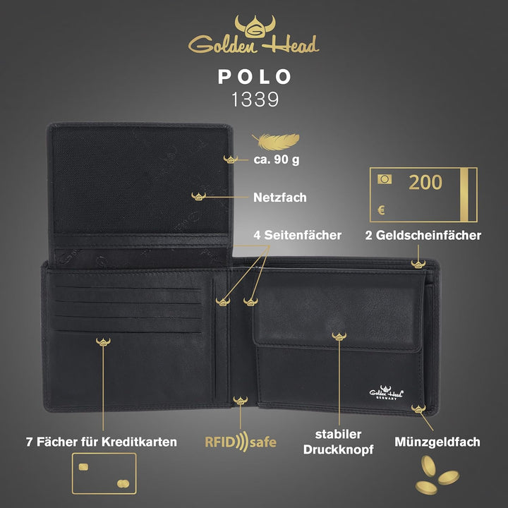 Golden Head Polo RFID Protect Scheintasche 12 cm schwarz, Schwarz