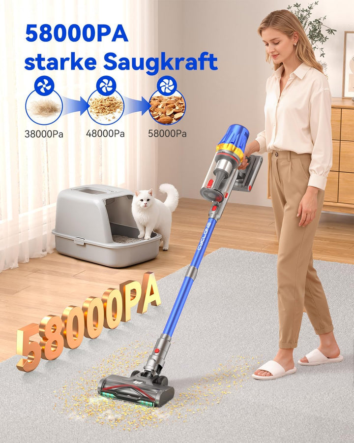 H9 Akku Staubsauger 58000Pa/650W/80Min, Staubsauger Kabellos mit LED-Touchscreen, Selbststehender Ak