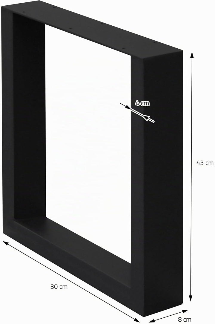 ECD Germany 2er Set Tischbeine 30x43 cm, Schwarz, Stahl pulverbeschichtet, Industriedesign, Vierkant