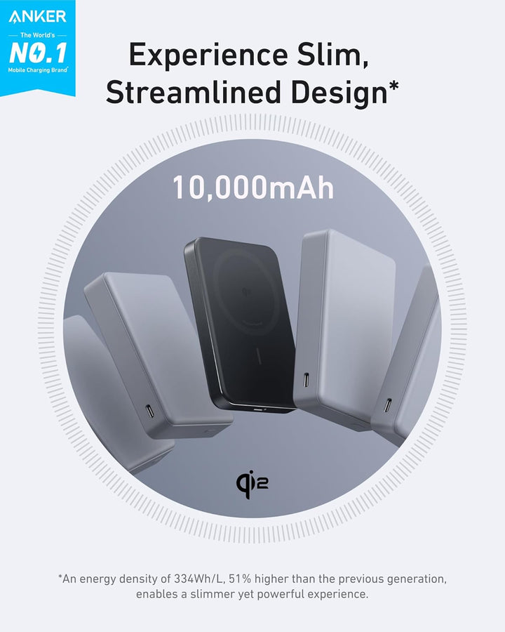 Anker MagGo Powerbank, Ultra-schlankes 10.000mAh magnetisches Akkupack, Qi2-zertifiziert, portabel,