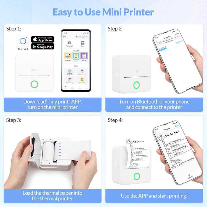 Mini Drucker tragbarer Mini Printer, Mini Fotodrucker Wireless Taschendrucker Thermodrucker Smartpho