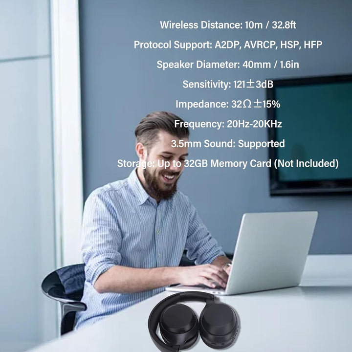Elprico Kabellose Bluetooth-Kopfhörer über Dem Ohr, Leichtes, Faltbares Stereo-Bass-Bluetooth-Headse