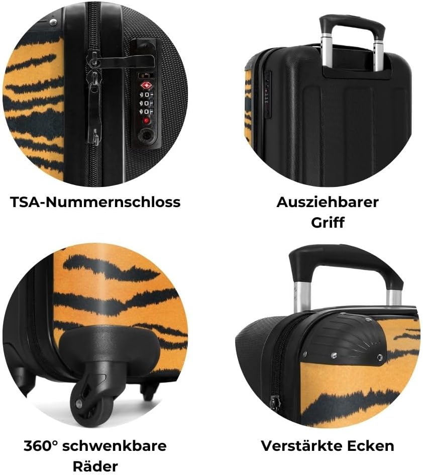 NoBoringSuitcases.com® Koffer Handgepäck Trolley Rollkoffer Kleine Reisekoffer mit 4 Rollen - Tigerd