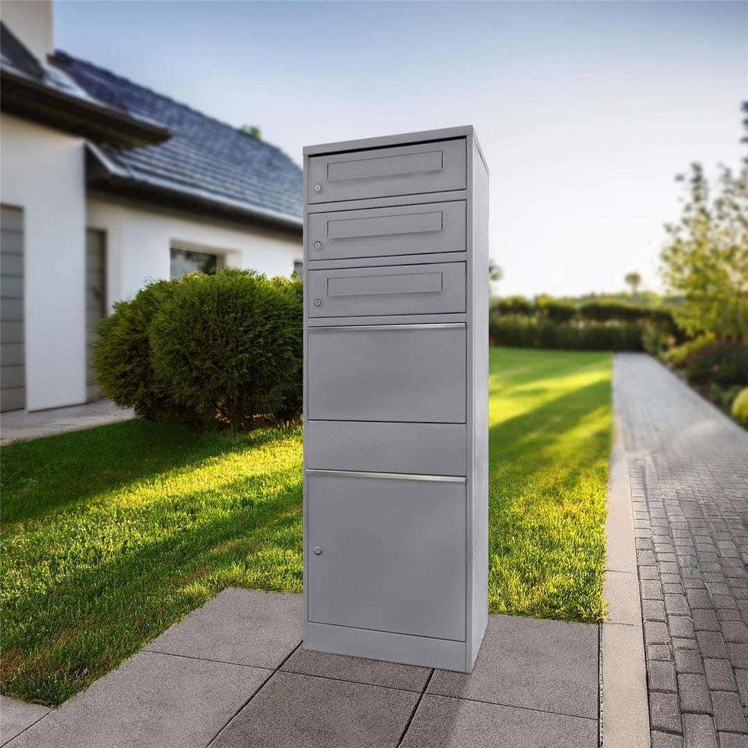 Metzler Paketbox mit 3 Briefkästen – XXL 3er Briefkasten mit Paketfach, rostfrei und wetterfest – gr