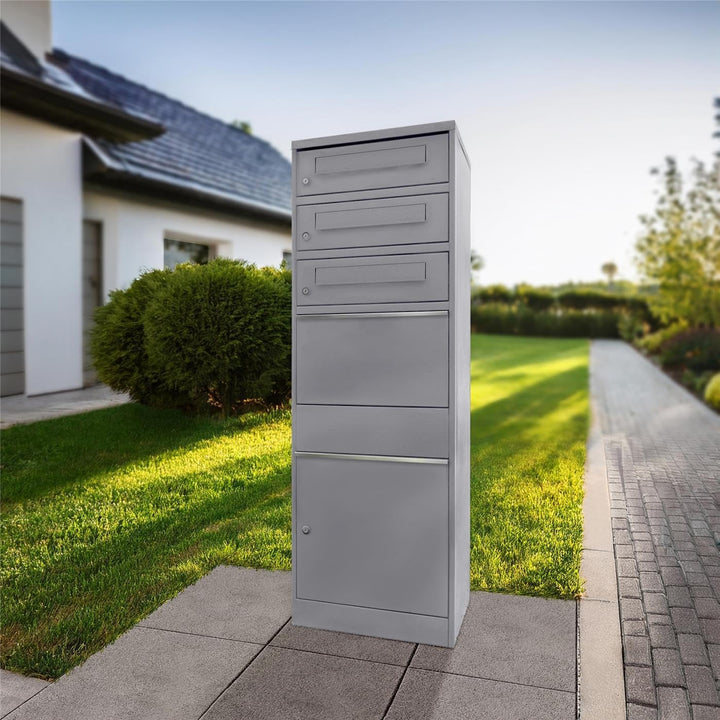 Metzler Paketbox mit 3 Briefkästen – XXL 3er Briefkasten mit Paketfach, rostfrei und wetterfest – gr