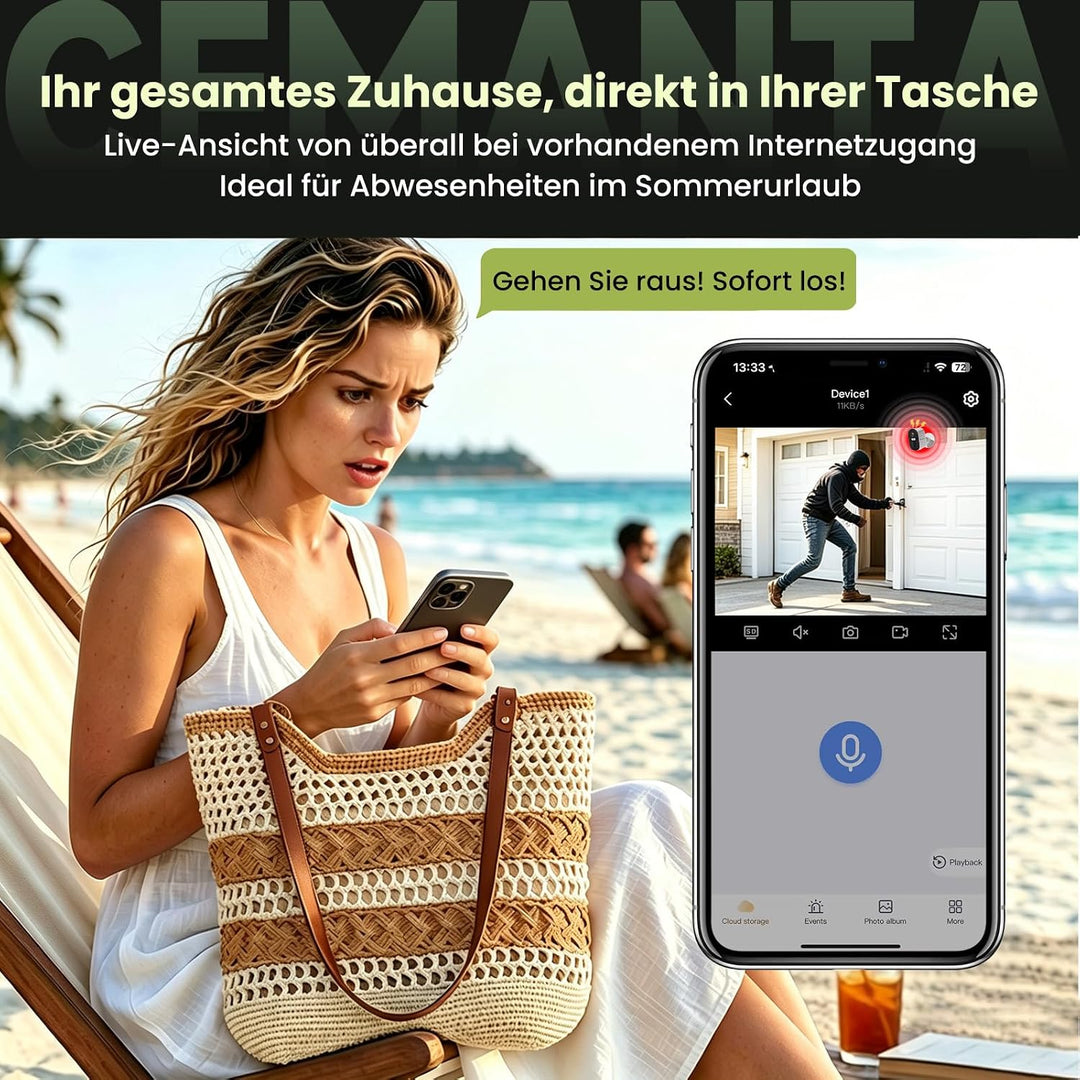 4MP Überwachungskamera Aussen Akku - 2,4G/5GHz WLAN, Kostenlosem Cloud-Speicher, IP66 wetterfest, AI