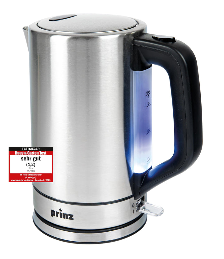 Prinz Edelstahl-Wasserkocher PZ-EWK1 – Testsieger Haus & Garten Test 02/2025 (Note 1,2 „Sehr gut“) –