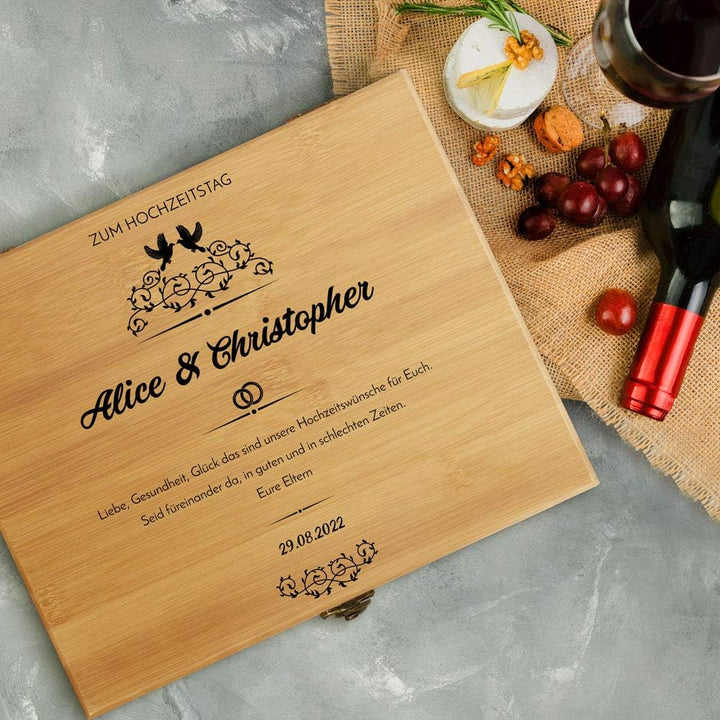 Maverton Weinöffner-Set personalisiert Weinset Sommelier Set - Geschenkbox Holzbox + 8er Weinzubehör