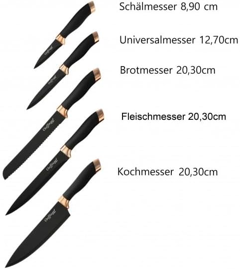 Messer Kochmesser Messerset mit Messerständer 6-tlg. Rungassi schwarz gold KS10