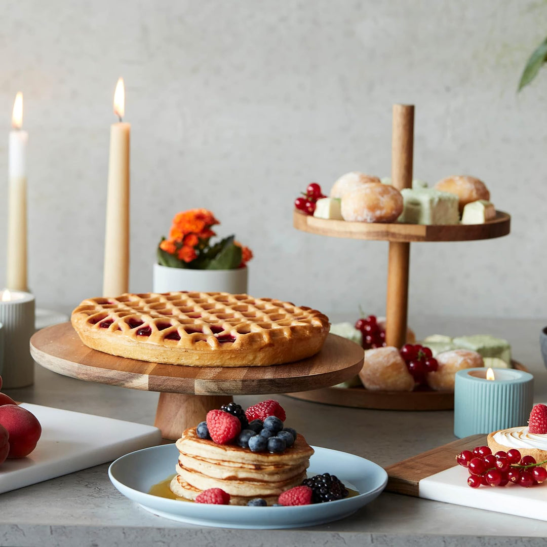 Point-Virgule Tortenplatte mit fuss, torten zubehör und backzubehör, aus Akazienholz, 7.5cm hoch, 28