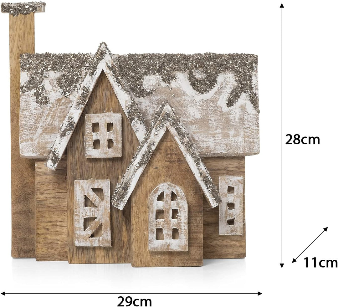 Moritz Skulptur Deko Häuschen Holz | Weihnachten Deko Haus | 28 cm Höhe | Fensterbank Deko | Fenster