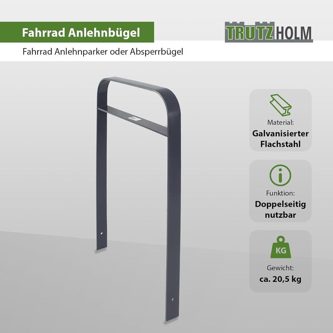 TRUTZHOLM Fahrrad Anlehnbügel zum Einbetonieren aus Flachstahl mit Knierohr 760 mm breit