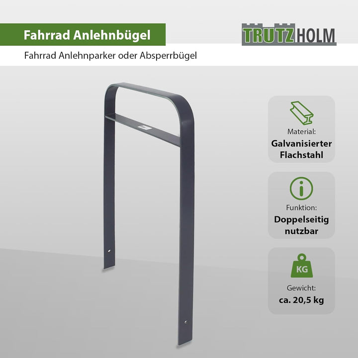 TRUTZHOLM Fahrrad Anlehnbügel zum Einbetonieren aus Flachstahl mit Knierohr 760 mm breit