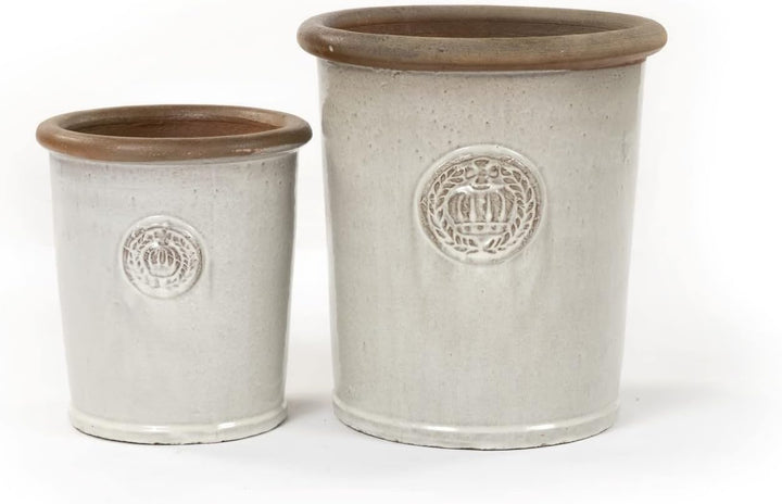 Pflanzgefäss Blumentopf Übertopf Krone Steinzeug glasiert Weiss Grau Türkis 34cm 45cm absolut Frostf