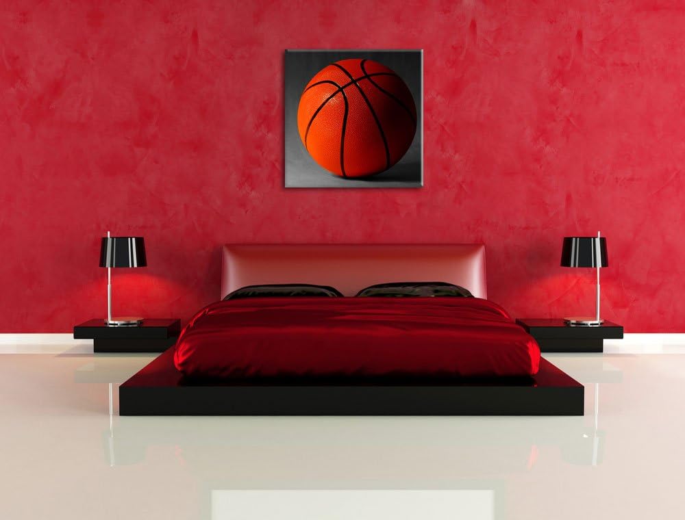 Pixxprint Basketball schwarzer Hintergrund als Leinwandbild Quadratisch/Grösse: 70x70 / Wandbild/Kun