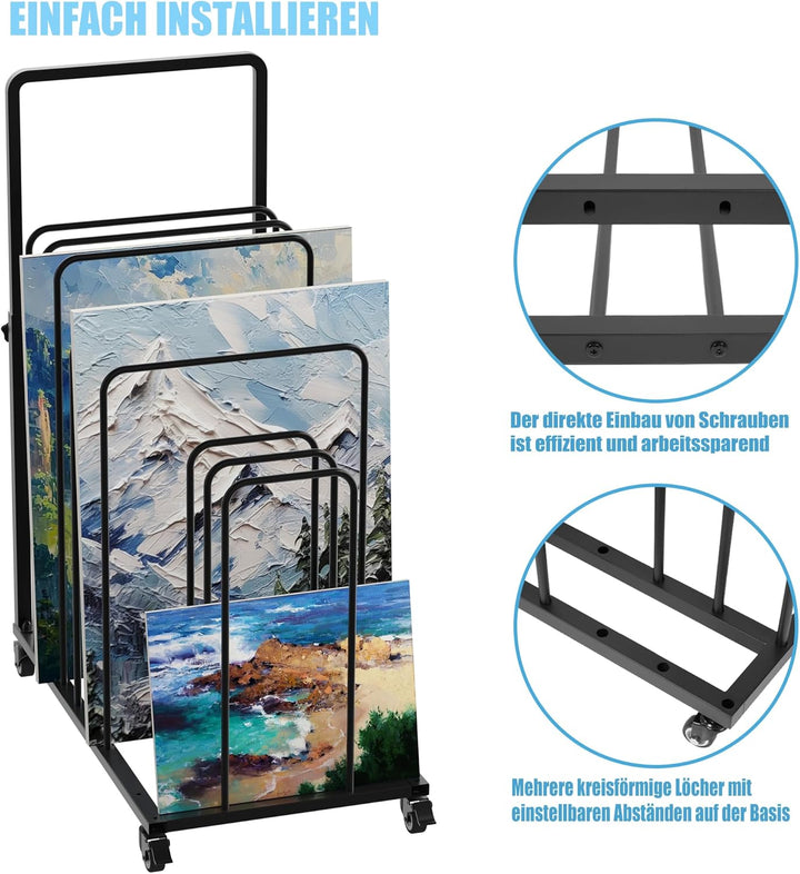 uyoyous Mobile Kunst-Trockengestell 100×80×45cm Trockengestell für Kunst Einstellbares Intervall Kun