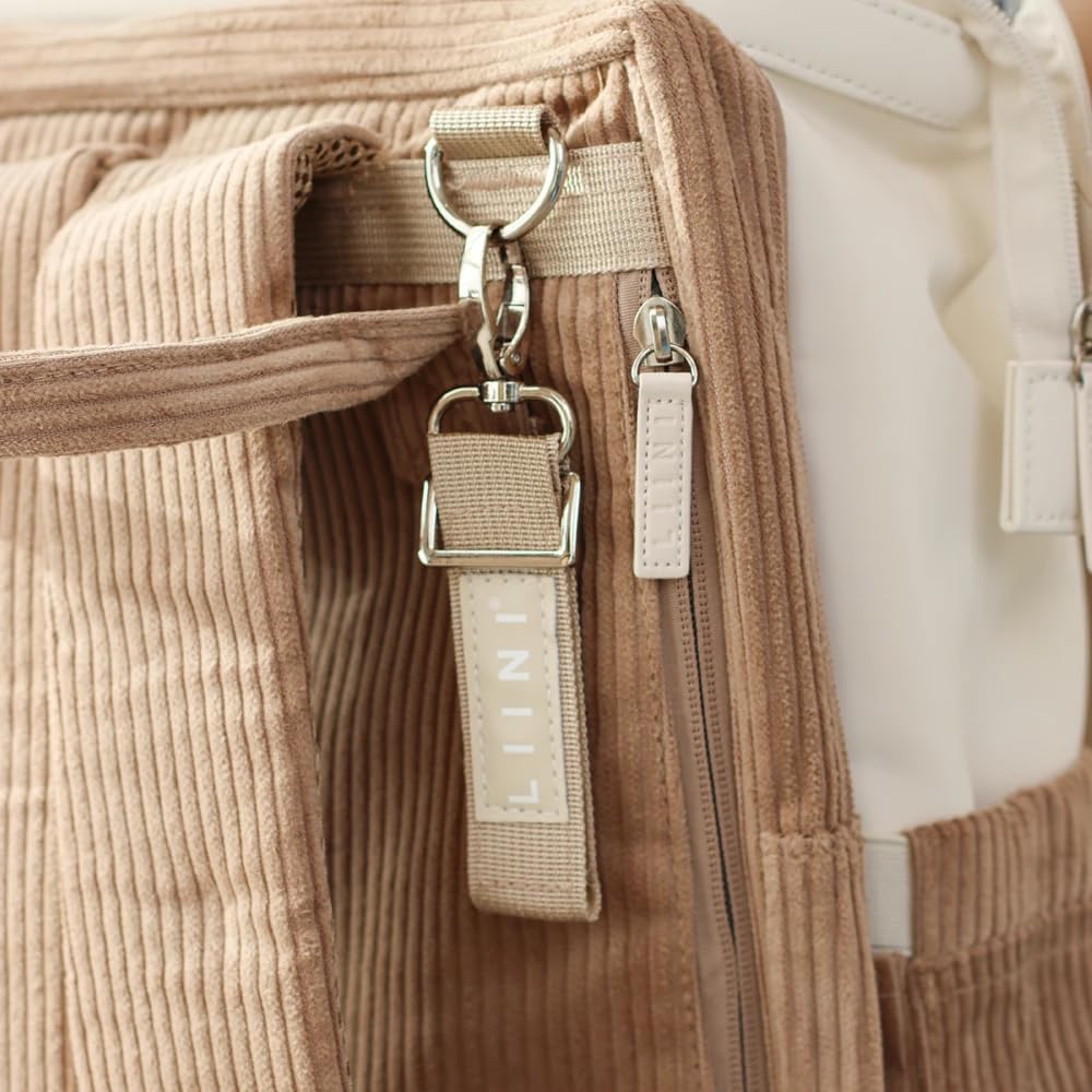 LIINI® Wickelrucksack Cord Braun – 29L Wickeltasche Rucksack mit Wickelunterlage, Kinderwagen-Halter