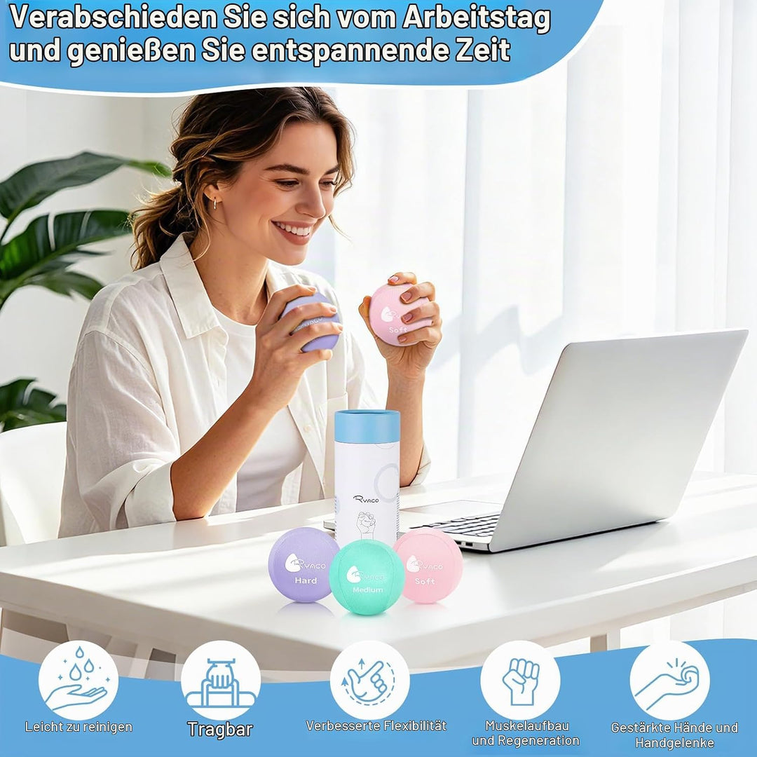 RYACO Handtherapie-Übungs-Stressball-Bundle – 3er-Set – Stressball mit dynamischem Widerstand und Gr